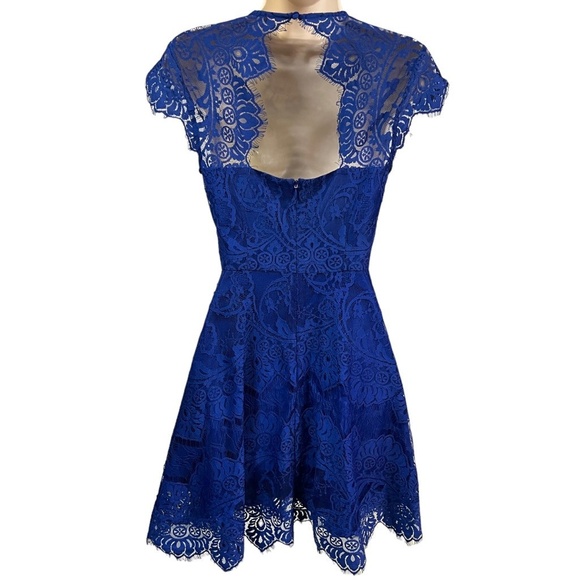 BB Dakota Dress 0 Royal Blue Fit & Flare Mini Cap‎ Sleeve Floral Elegant HOCO - Picture 8 of 11